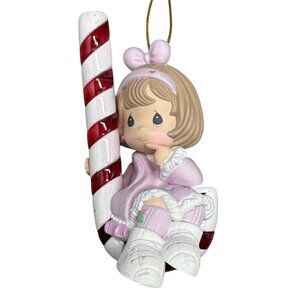 Brighten Up Christmas Vintage Precious Moments Ornament girl on candy cane READ